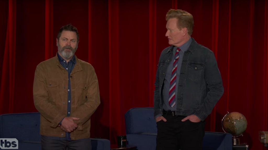 Nick Offerman simply cannot contain his emotions saying farewell to Conan O’Brien