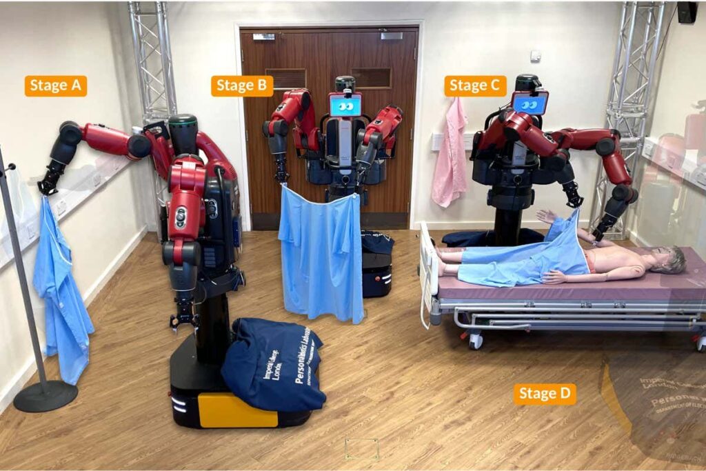 Robotic nurse can dress a mannequin in a hospital gown