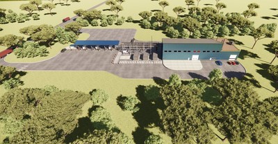This is a 3D rendering of Atura Power's future 20MW Green Hydrogen production plant and loading facility, engineered and designed by CEM Engineering and Sacré-Davey Engineering. (CNW Group/Sacré-Davey Engineering)