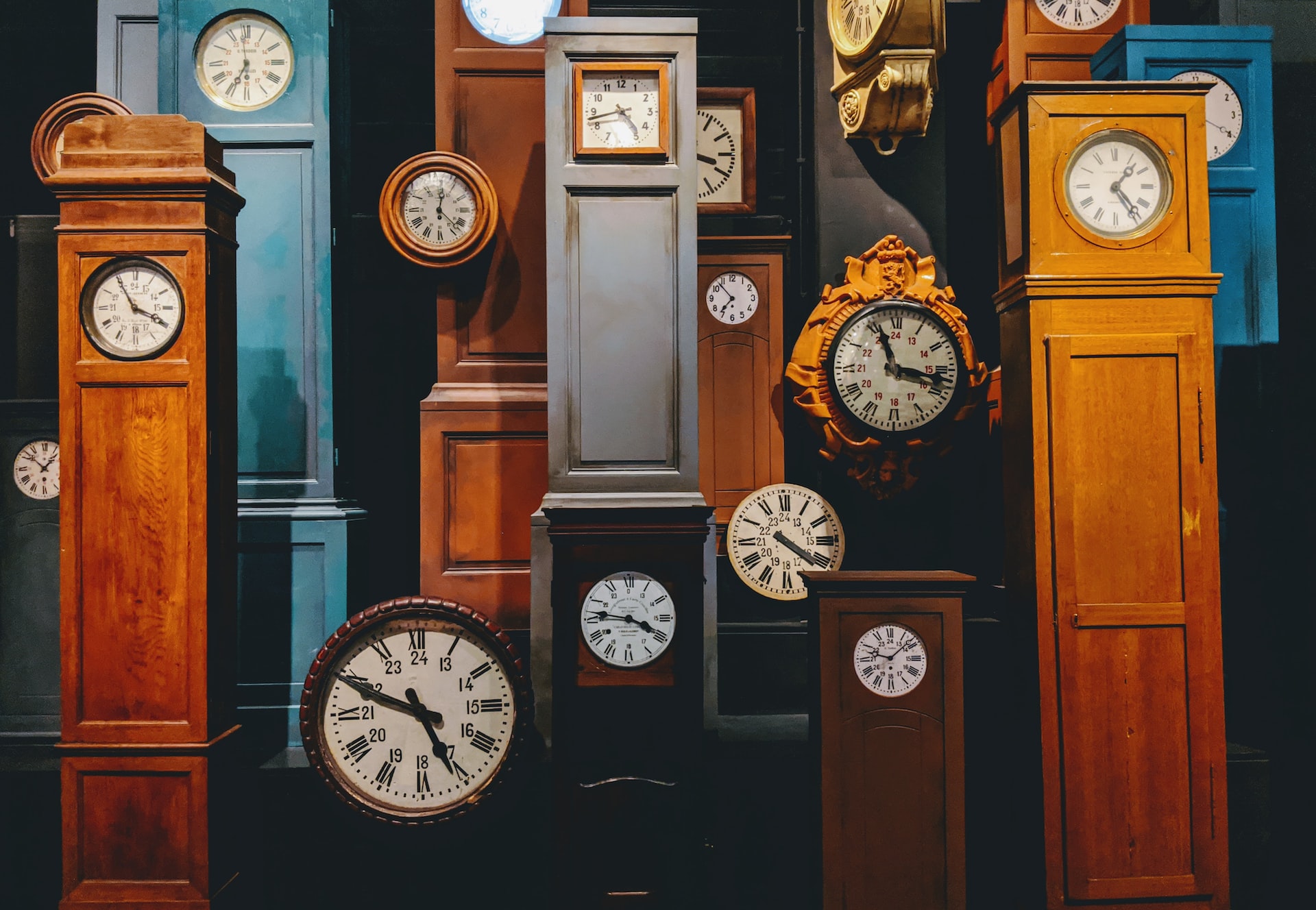 A collection of clocks.