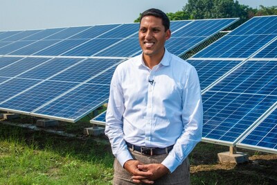 Dr. Rajiv J. Shah, President of The Rockefeller Foundation, visits the site of a solar mini-grid installation in a village in Bihar, India on Nov 11, 2019.