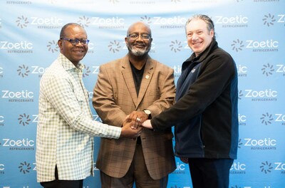 Pictured at the signing  ceremony for the new partnership are: (left to right) Ecologistics President Dr. Paul Abolo;  Zoetic Chairman and Co-Founder Jerome Ringo; and Vivaris Capital President & CEO J. Christopher Mizer. (PRNewsfoto/Zoetic Global)