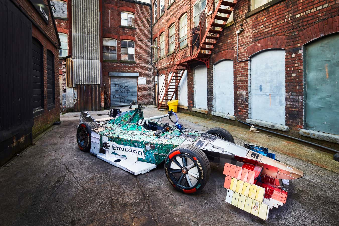 British Formula E racing team, Envision Racing's Recover-e car, made entirely out of electronic waste