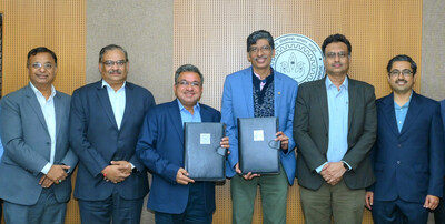 People left to right: Mr. Naveen Khurana (CFO, Executive Director, NMTronics), Mr. Yogesh Suryavanshi (COO, Executive Director, NMTronics), Mr. Soni Saran Singh (Founder, CEO, & Managing Director, NMTronics), Professor Kantesh Balani (Dean of Resources and Alumni, IIT Kanpur), Professor S. Ganesh (Director, IIT Kanpur), and Professor Nilesh Badwe (Assistant Professor, Materials Science and Engineering, IIT Kanpur)